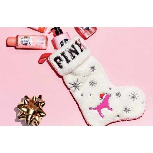 PINK Victoria's Secret Festive White and Pink Stocking - Picture 2 of 5